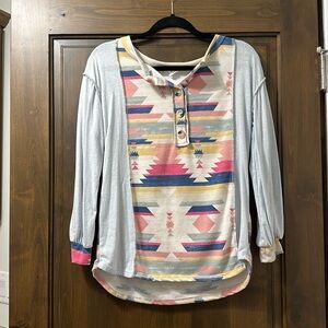 Long Sleeve Aztec Print Blouse